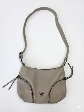 David Jones Paris Crossbody Bag - Taupe Beige Pebbled Faux Leather